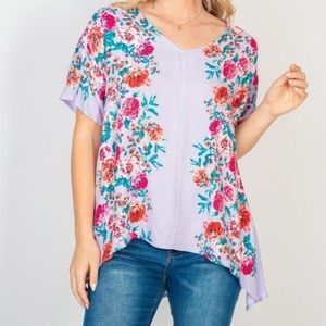 NWT White Birch boutique floral asymmetrical hem top